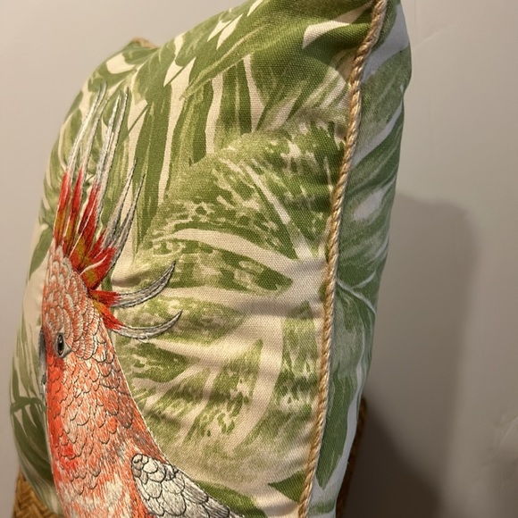 PIER 1 Cockatoo Embroidered Tropical Palm Leaf Indoor Outdoor Pillow 18” X 18” - Picture 10 of 15